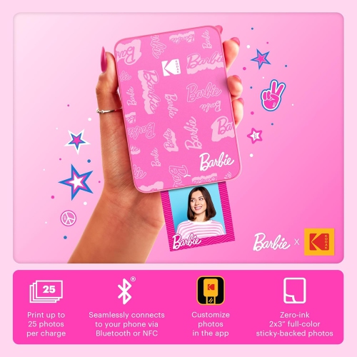 KODAK Barbie x Step Slim Wireless Instant Portable Photo Mobile Printer – Full Color Prints in Zink 2x3” Sticky-Backed Photos from iOS & Android