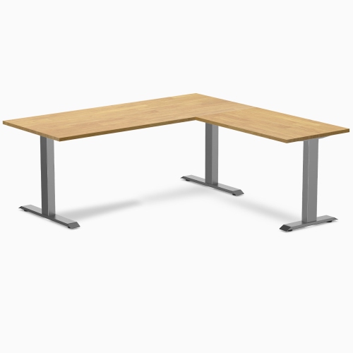 Desky Zero Rubberwood L-Shape Office Desk - Light Oak 72" With Space Grey Frame, Fixed Height, Solid Wood Top