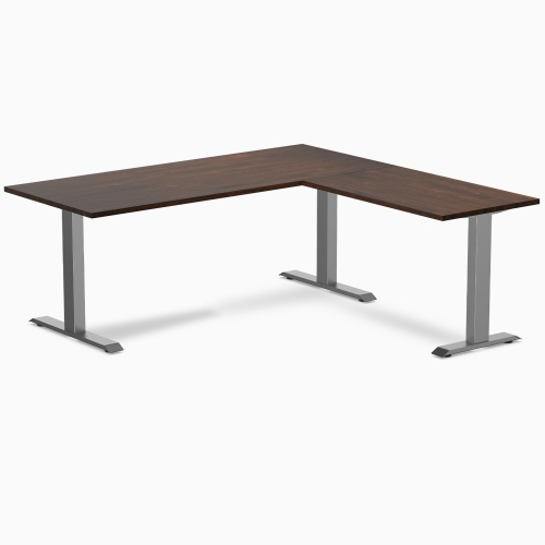 DESKY  Zero Rubberwood L-Shape Office Desk - Dark Walnut 72" With Space Frame, Fixed Height, Solid Wood Top In Grey
