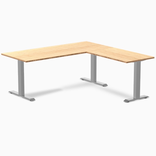 Desky Zero Bamboo L-Shape Office Desk – Bamboo 72 in With Grey Frame, Fixed Ergonomic Height