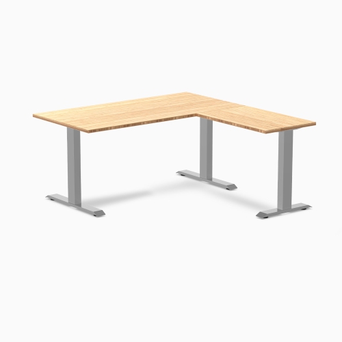 Desky Zero Bamboo L-Shape Office Desk – Bamboo 72 in With Grey Frame, Fixed Ergonomic Height