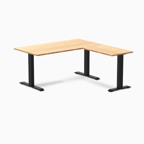 Desky Zero Bamboo L-Shape Office Desk – Bamboo 72 in With Matte Black Frame, Fixed Ergonomic Height