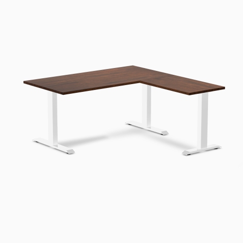 DESKY  Zero Rubberwood L-Shape Office Desk - Walnut 60" With White Frame, Fixed Height, Solid Wood Top In Red