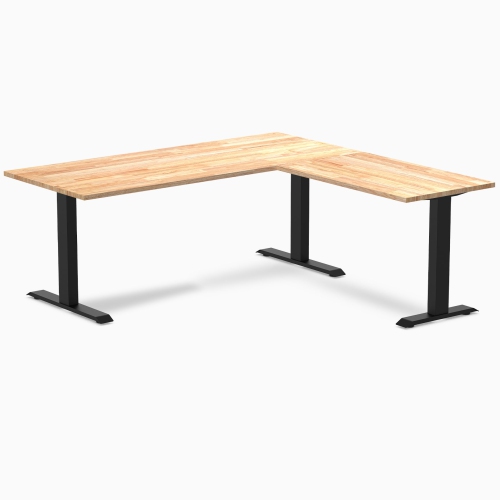 DESKY  Zero Rubberwood L-Shape Office Desk - Natural Timber 72" With Matte Frame, Fixed Height, Solid Wood Top In Black