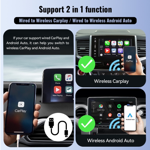 CarPlay wireless converter box 2-in-1 5G WiFi automatic connection supports original car control plug-and-play mini adapter