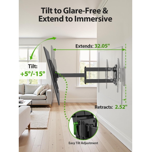 USX MOUNT Full Motion Long Arm TV Wall Mount for Most 37-80 Inch TVs up to 100 Lbs, Smooth Motion Swivel and Tilt TV Bracket, 32.05 Inch Extension,