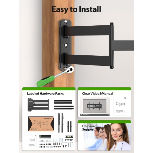 USX MOUNT Full Motion Long Arm TV Wall Mount for Most 37-80 Inch TVs up to 100 Lbs, Smooth Motion Swivel and Tilt TV Bracket, 32.05 Inch Extension,