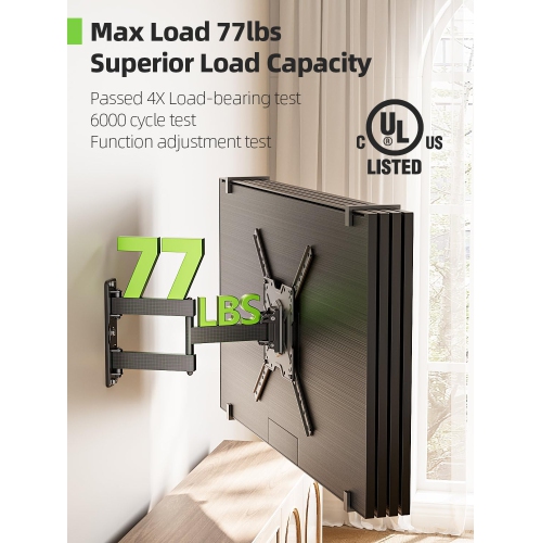 USX MOUNT Full Motion TV Wall Mount for Most 26-60 inch TV, Universal TV Mount Bracket Tilt Swivel Articulating Support TV up to 77 lbs, Max VESA