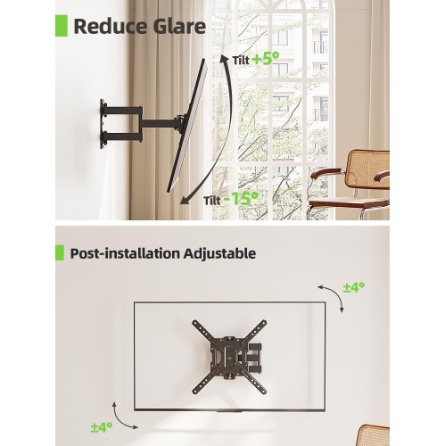 USX MOUNT Full Motion TV Wall Mount for Most 26-60 inch TV, Universal TV Mount Bracket Tilt Swivel Articulating Support TV up to 77 lbs, Max VESA