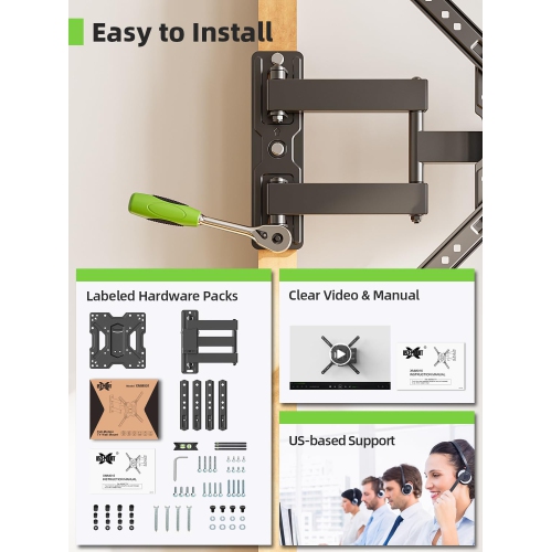 USX MOUNT Full Motion TV Wall Mount for Most 26-60 inch TV, Universal TV Mount Bracket Tilt Swivel Articulating Support TV up to 77 lbs, Max VESA