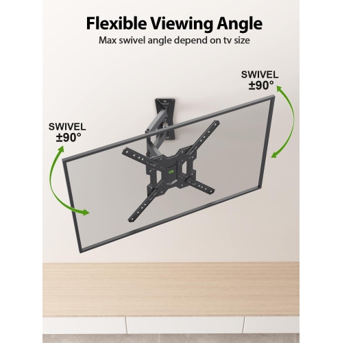 USX MOUNT Full Motion TV Wall Mount for 26-55 Inch TVs up to 77 Lbs, Articulating TV Mount with Perfect Center Design, Single Stud Wall Mount TV