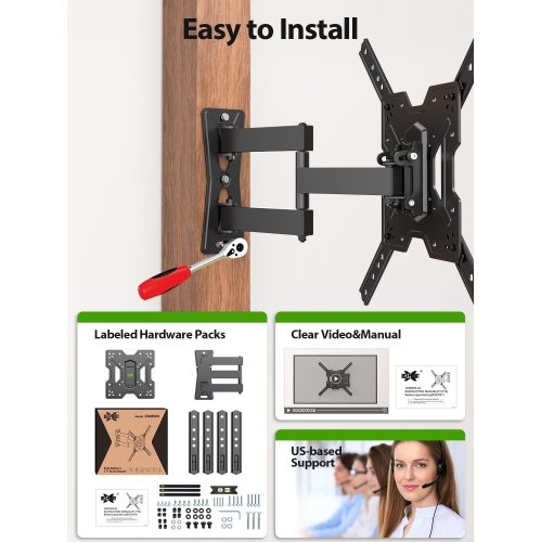 USX MOUNT Full Motion TV Wall Mount for 26-55 Inch TVs up to 77 Lbs, Articulating TV Mount with Perfect Center Design, Single Stud Wall Mount TV