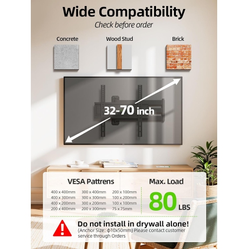 USX MOUNT Full Motion Long Arm TV Wall Mount for Most 32-70 Inch TVs up to 80 Lbs, TV Wall Bracket with Smooth Motion Swivel Tilt, 31.22" Extension,