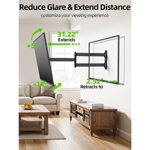 USX MOUNT Full Motion Long Arm TV Wall Mount for Most 32-70 Inch TVs up to 80 Lbs, TV Wall Bracket with Smooth Motion Swivel Tilt, 31.22" Extension,