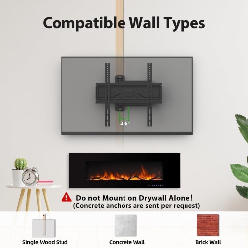 USX MOUNT Full Motion TV Wall Mount for Most 26-60 inch TVs up to 80 Lbs, Wall Mount TV Bracket with Articulating Swivel Tilting, Single Stud TV