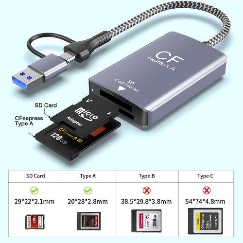 USB 3,2 haute vitesse de 2e génération 10&nbsp;Gb/s ​​Lecteur de carte mémoire pour appareil photo reflex numérique Type A+SD pour