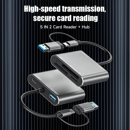 Lecteur de cartes multifonction USB 3.0 prenant en charge les cartes TF/SD/XQD Station d'extension 5-en-1 Lecture de cartes haute vitesse Station
