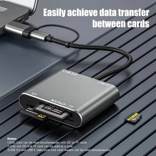 Lecteur de cartes multifonction USB 3.0 prenant en charge les cartes TF/SD/XQD Station d'extension 5-en-1 Lecture de cartes haute vitesse Station