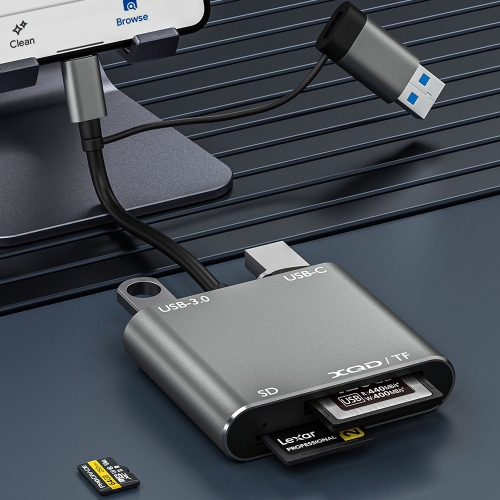 Lecteur de cartes multifonction USB 3.0 prenant en charge les cartes TF/SD/XQD Station d'extension 5-en-1 Lecture de cartes haute vitesse Station