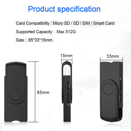 USB 2,0 Lecteur de carte à puce tout-en-un; Carte SD TF ID IC; Lecteur de carte à puce pour Windows 7/8/10 Vista. XP. Mac OS9. Linux