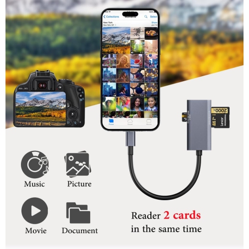 Adaptateur de lecteur de carte de type C 2-en-1 USB 3.0 TF/SD double lecture, carte de stockage multi-fonctions haute vitesse, interface USB