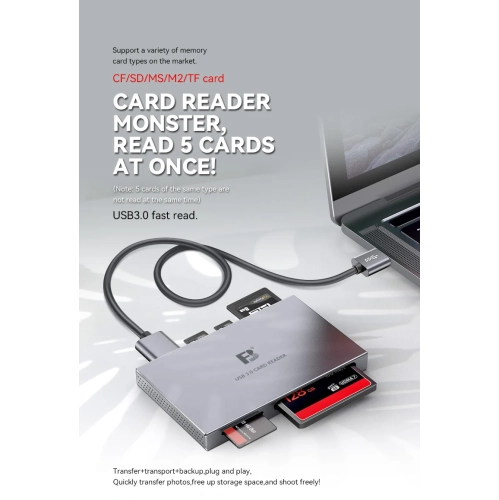 L'ordinateur 5-en-1 à lecteur de cartes USB3.0 peut lire CF SD TF MS M2, adapté aux téléphones mobiles/appareils photo/tablettes