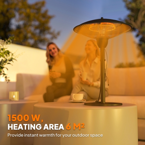 Outsunny 1500 W Electric Patio Heater with Tip-Over Protection, IP44 Outdoor Heater with Retro Desk Lamp Design, Pull Switch for Garden, Gazebo,