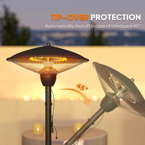 Outsunny 1500 W Electric Patio Heater with Tip-Over Protection, IP44 Outdoor Heater with Retro Desk Lamp Design, Pull Switch for Garden, Gazebo,