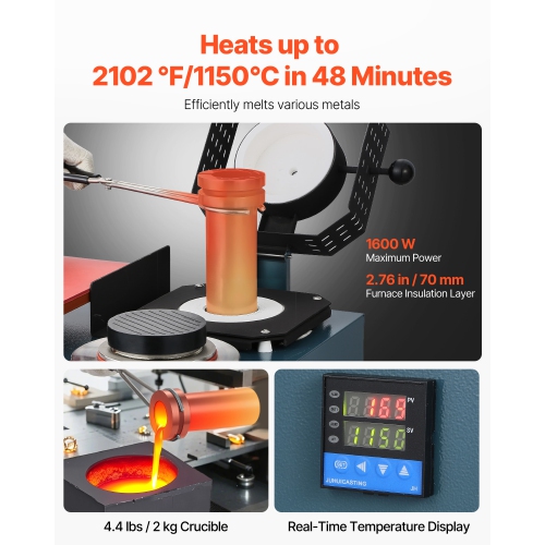 VEVOR Vacuum Investing Casting Machine with Melting Furnace, Convenient Oil Injection Port,All-in-One Machine for Casting Jewelry and Melting Scrap,