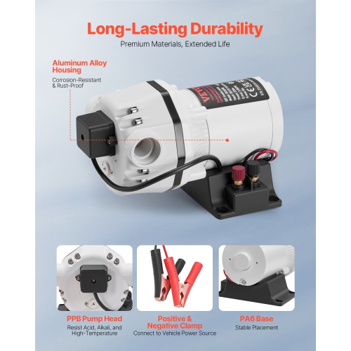 VEVOR DEF Transfer Pump, 9 GPM, Diaphragm Irrigation Self Priming Electric Water Pump for Diesel Exhaust Fluid Automotive Urea Oil, DC 12V, 230W,