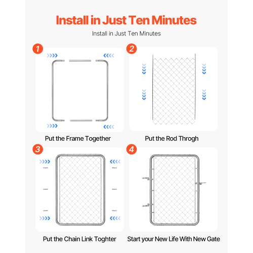 VEVOR 32 x 46 in Chain Link Fence Gate, Adjustable Chain Link Fence Panel, Fit 2-6 ft x 4 ft (H) Garden Fence Gate, Outdoor Yard Gate, Rust-Resistant