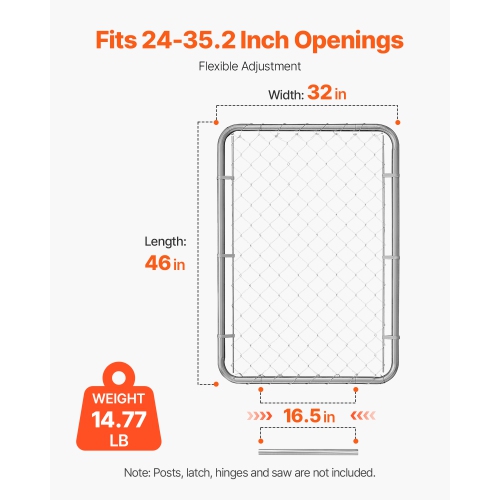 VEVOR 32 x 46 in Chain Link Fence Gate, Adjustable Chain Link Fence Panel, Fit 2-6 ft x 4 ft (H) Garden Fence Gate, Outdoor Yard Gate, Rust-Resistant