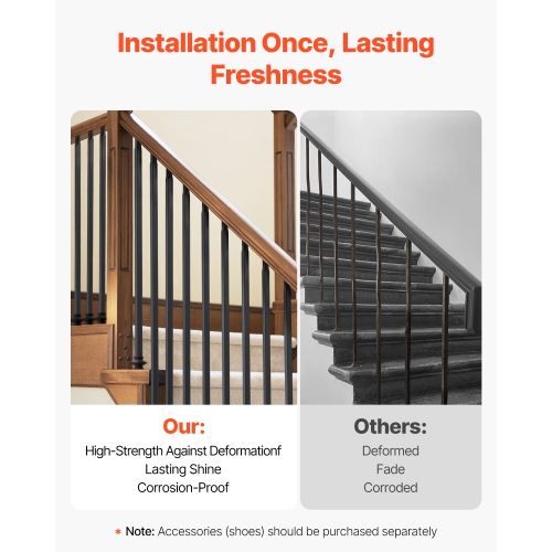 VEVOR 31 Pack Staircase Balusters , 44 Inch Durable Carbon Steel Stair Balusters, 0.5 Inch Indoor Square Metal Spindle Railing, Corrosion-Proof