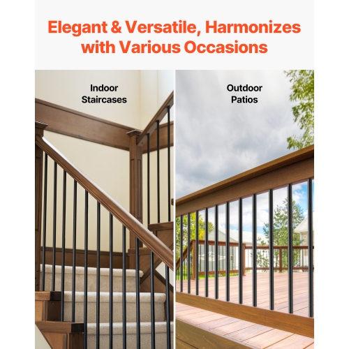 VEVOR 51 Pack Staircase Balusters,36 In Aluminum Stair Balusters, 3/4 In Rainwater-Proof Round Metal Spindle Railing, Durable Hollow Deck Railing