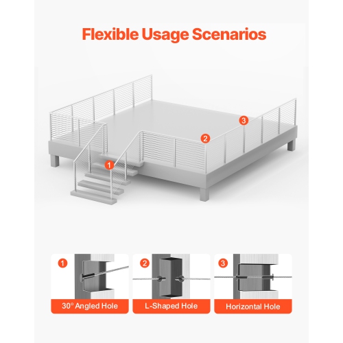 VEVOR 42x2x2 Inch Cable Railing Post, Level Deck Stair Posts, 1-Pack Stainless Steel Cable Handrail Post, Pre-Drilled Pickets with Mounting Bracket
