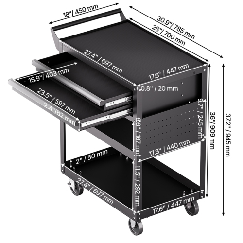 VEVOR 5-Tier Tool Cart with Wheels, 400 lbs Load Capacity, Rolling Work Cart with 2 Drawers & Pegboard, Mechanic Tool Storage Organizer with Locking