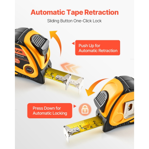 VEVOR 25 ft Length 2 Packs Tape Measure, Measuring Tape with Retractable, Imperial and Metric ft/m Dual-Scale & ABS Case & Easy Read Steel