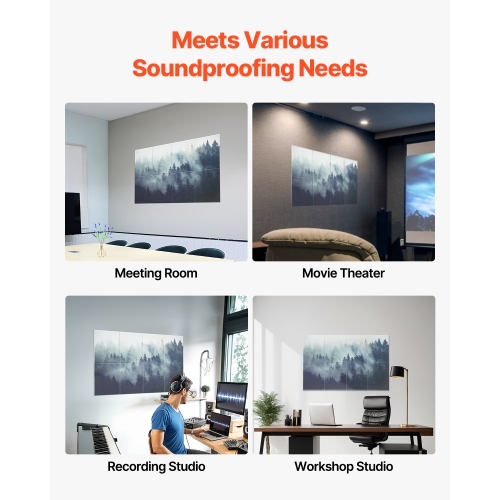 63 8 panneaux acoustiques VEVOR x 23,62 x 0.4 po, tuiles murales insonorisantes, panneaux d'atténuation sonore décoratifs autoadhésifs pour la