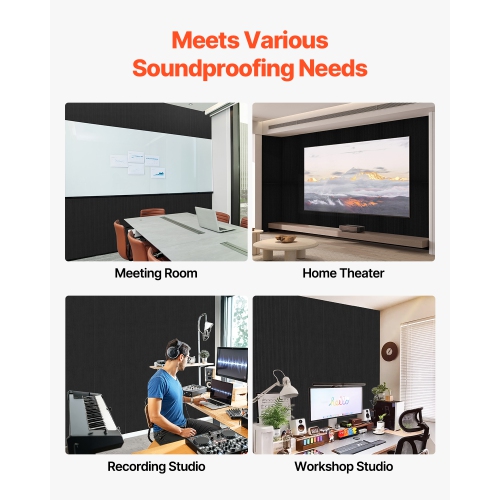 VEVOR 5 Pack 47.2 x 23.6 x 0.4 inch Acoustic Panels with Self Adhesive, Sound Proof Foam Panels, Polyester Fiber Soundproof Wall Panels High Density,