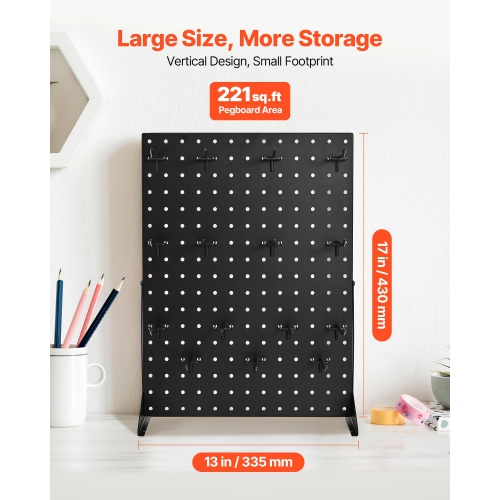 VEVOR 17 x 13 Inch Pegboard Display Stand, Tabletop Pegboard Display Stand with 15 Hooks, Thickened Cold-Rolled Steel Peg Board Panel for Grocery,