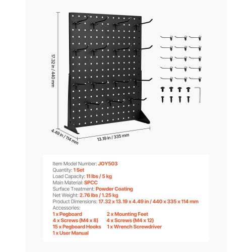 VEVOR 17 x 13 Inch Pegboard Display Stand, Tabletop Pegboard Display Stand with 15 Hooks, Thickened Cold-Rolled Steel Peg Board Panel for Grocery,