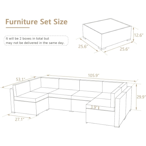 AECOJOY 7 Piece Outdoor Sectional Furniture Chair Set with Cushions and Coffee Table,Patio PE Rattan Wicker Sofa, Red