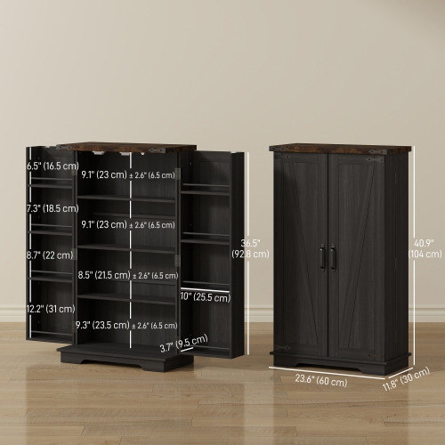 HOMCOM 41" Kitchen Pantry Cabinet, Freestanding Farmhouse Storage Cabinet with Doors, 2 Adjustable Shelves and 8 Door Shelves, Black