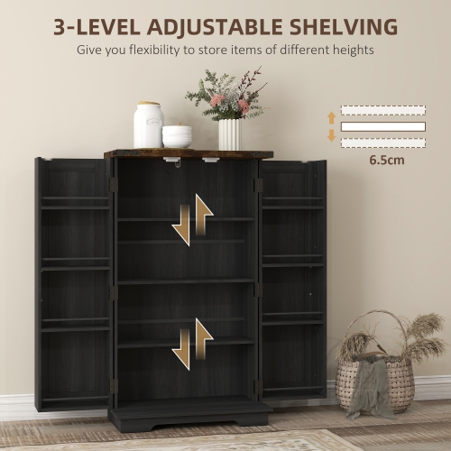 HOMCOM 41" Kitchen Pantry Cabinet, Freestanding Farmhouse Storage Cabinet with Doors, 2 Adjustable Shelves and 8 Door Shelves, Black