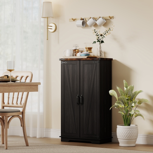 HOMCOM 41" Kitchen Pantry Cabinet, Freestanding Farmhouse Storage Cabinet with Doors, 2 Adjustable Shelves and 8 Door Shelves, Black