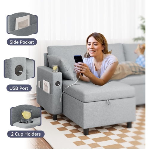 AECOJOY 83.5'' Convertible Sofa Bed, Sleeper Sofa Couch with Pullout Bed for Living Room, Grey