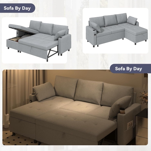 AECOJOY 83.5'' Convertible Sofa Bed, Sleeper Sofa Couch with Pullout Bed for Living Room, Grey