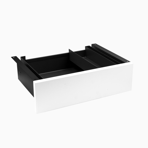 Desky White Minimal Under Desk - Black Steel Slim Slide-Out Storage, 11 lb Capacity