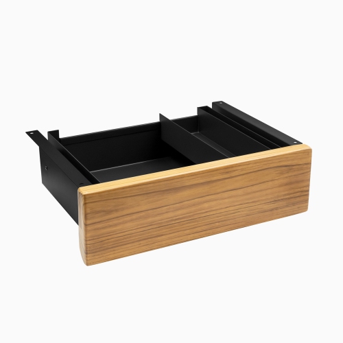 Desky Teak Minimal Under Desk - Black Steel Slim Slide-Out Storage, 11 lb Capacity
