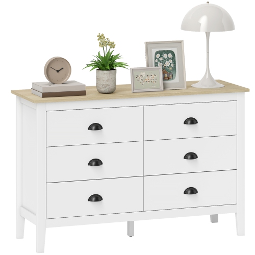 Commode de HOMCOM pour chambre à coucher avec 6 tiroirs et glissières silencieuses, large commode à tiroirs, rangement moderne pour vêtements pour